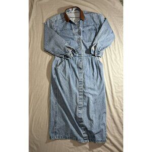 Vintage Denim Maxi Dress by FADS Button Front Prairie Womens sz 14